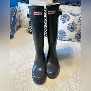 Hunter Original Tall Gloss Seep Grey Rain Boots - M8/F9